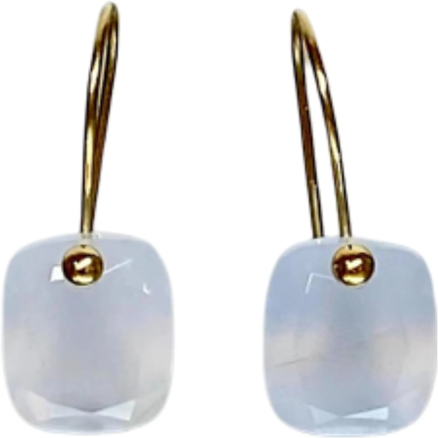 10K Gold Lavender Chalcedony Dangle Earrings Small Earrings Rectangle Gemstone Minimalist Earring Women Jewelry