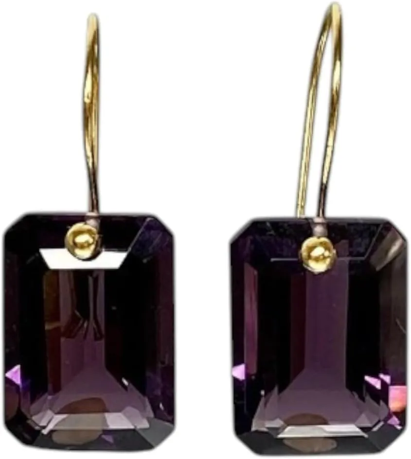 10K Purple Amethyst Dangle Earrings Minimalist Earrings February's birthstone Amethyst Jewelry Solid Gold Earring Rectangle Gemstone