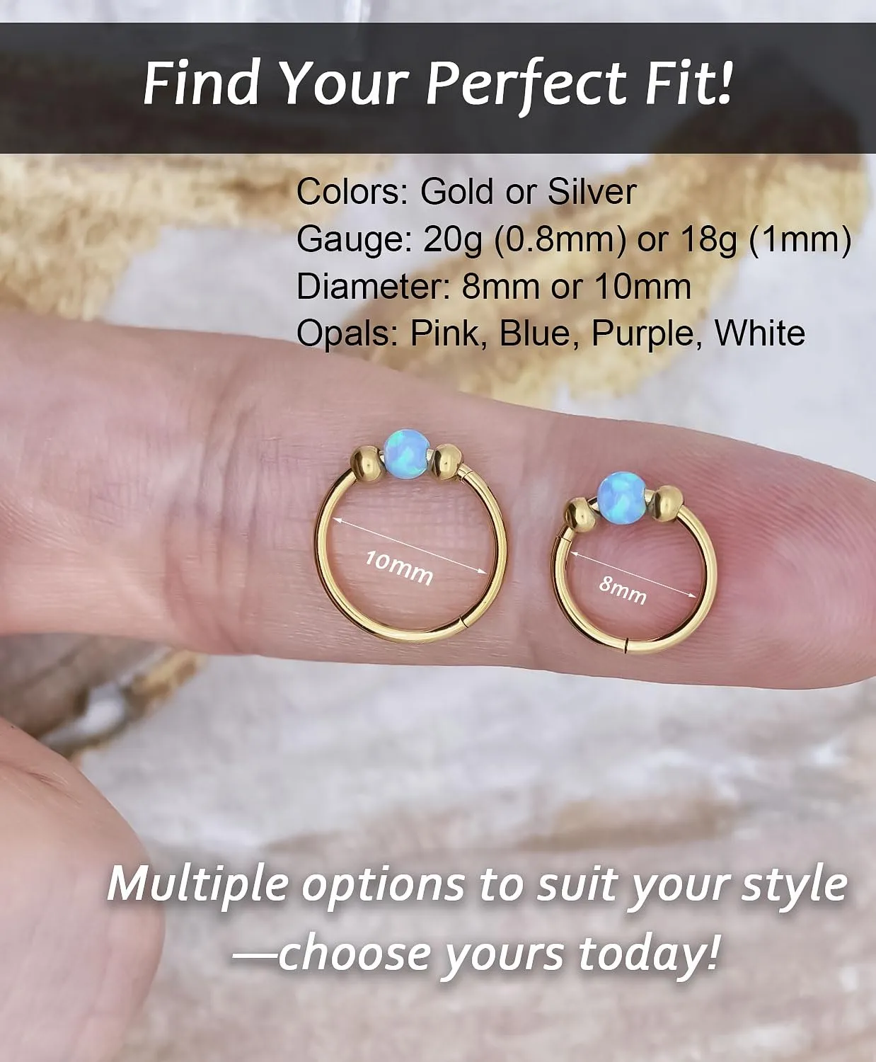 14K Gold Filled Hypoallergenic Surgical Steel Nose Ring Set for Women Men,Blue Opal Septum Hoop Corkscrew Nose Studs Small Hoops Cartilage Earrings for Helix, Rook,2nd or 3rd lobe