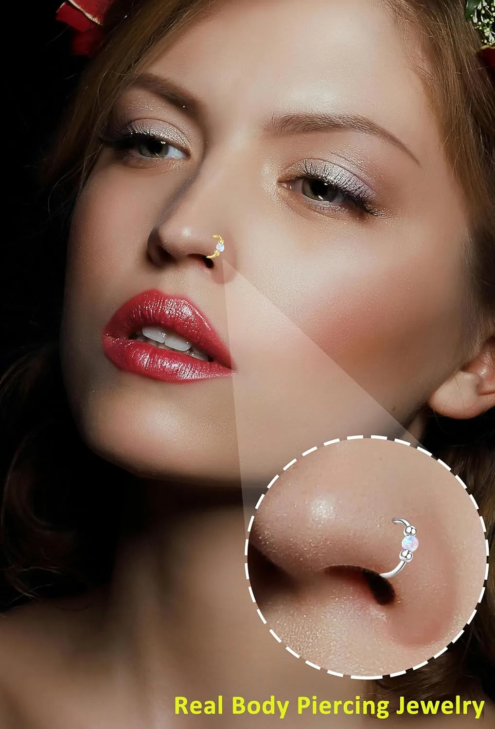 14K Gold Filled Hypoallergenic Surgical Steel Nose Ring Set for Women Men,Blue Opal Septum Hoop Corkscrew Nose Studs Small Hoops Cartilage Earrings for Helix, Rook,2nd or 3rd lobe