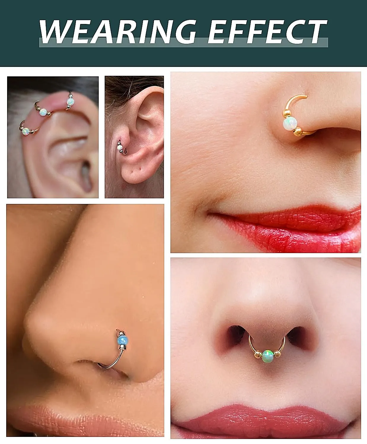 14K Gold Filled Hypoallergenic Surgical Steel Nose Ring Set for Women Men,Blue Opal Septum Hoop Corkscrew Nose Studs Small Hoops Cartilage Earrings for Helix, Rook,2nd or 3rd lobe
