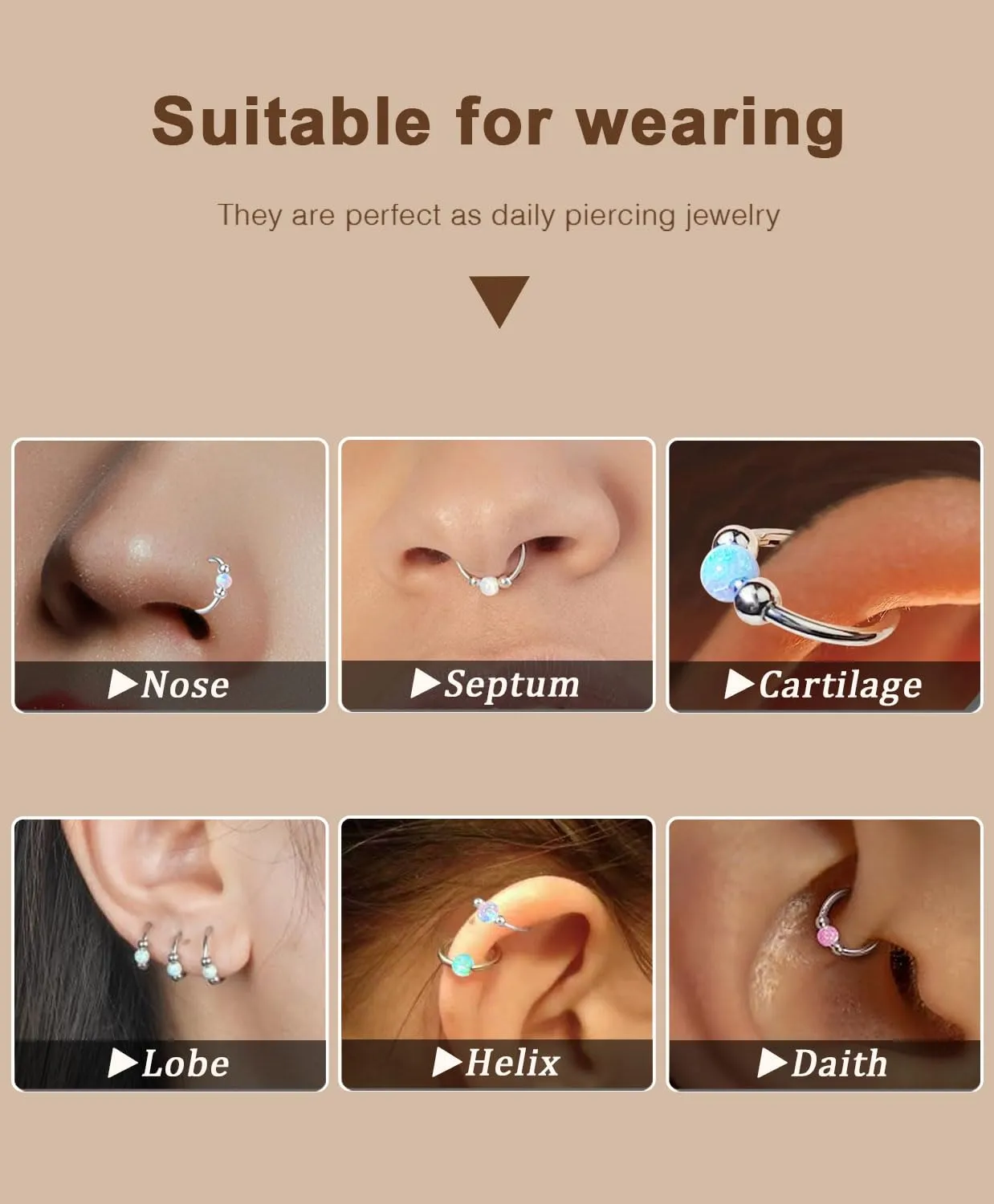 14K Gold Filled Hypoallergenic Surgical Steel Nose Ring Set for Women Men,Blue Opal Septum Hoop Corkscrew Nose Studs Small Hoops Cartilage Earrings for Helix, Rook,2nd or 3rd lobe