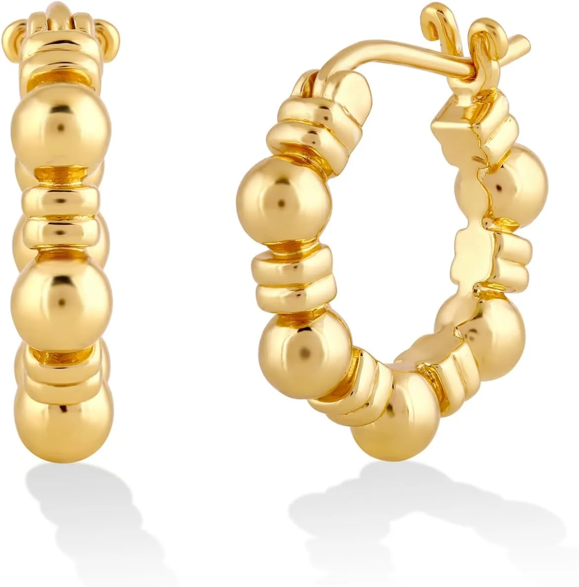 14K Gold or Platinum Plated Beaded Huggie Hoop Earrings for Women