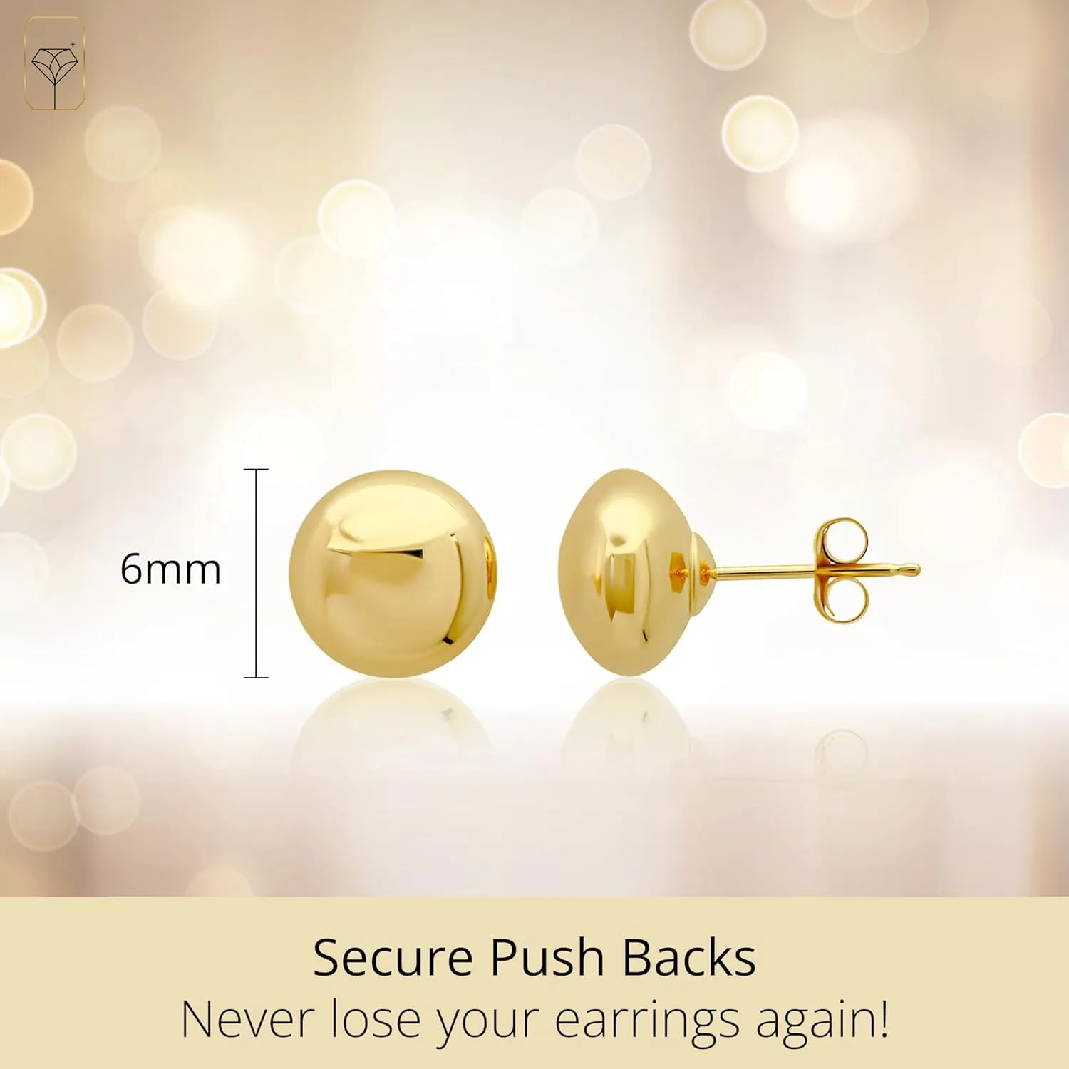 14K Gold Stud Earrings for Women | Yellow Solid Gold Flat & Full Ball Earrings with Gold Butterfly Backs | 4MM-8MM Hypoallergenic Real 14K Button Ball Studs for Women & Men by MAX   STONE