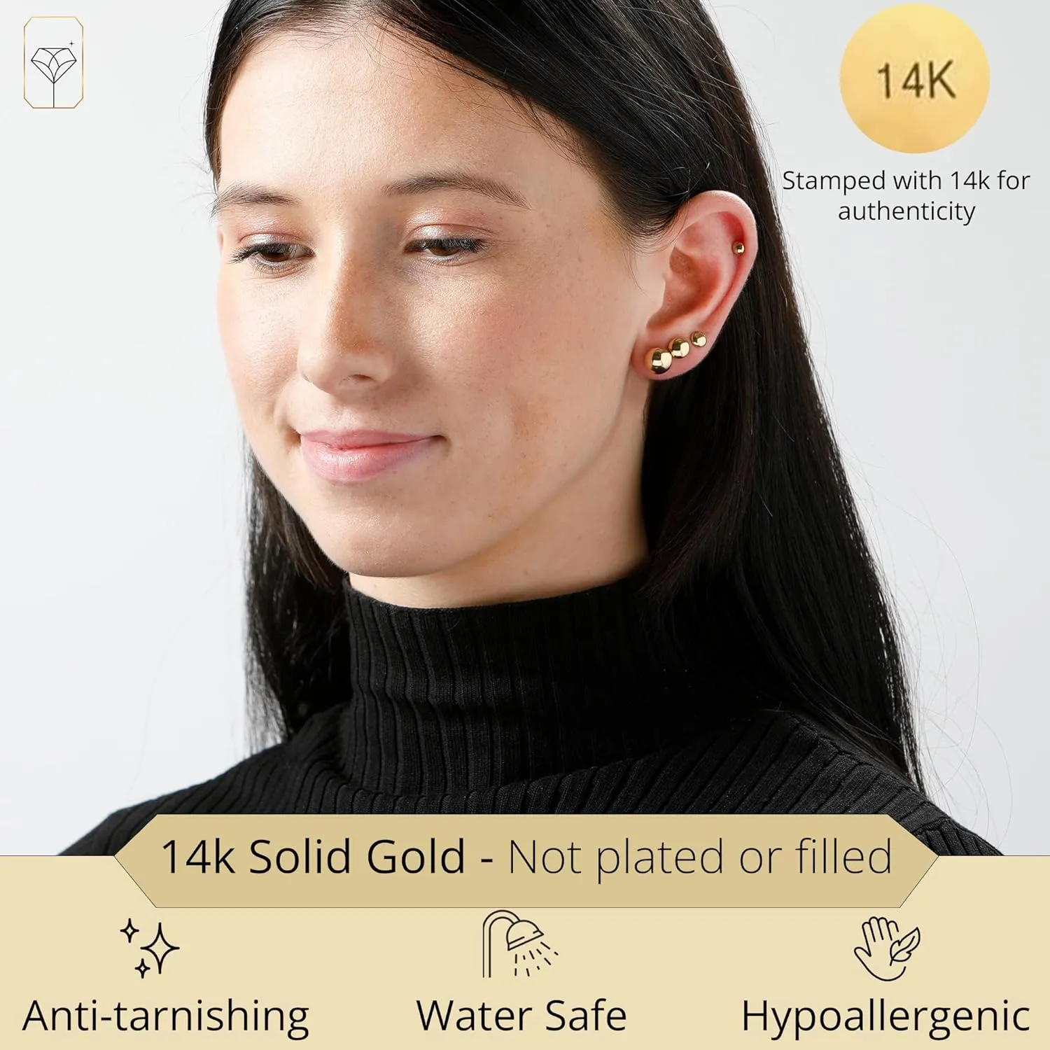 14K Gold Stud Earrings for Women | Yellow Solid Gold Flat & Full Ball Earrings with Gold Butterfly Backs | 4MM-8MM Hypoallergenic Real 14K Button Ball Studs for Women & Men by MAX   STONE