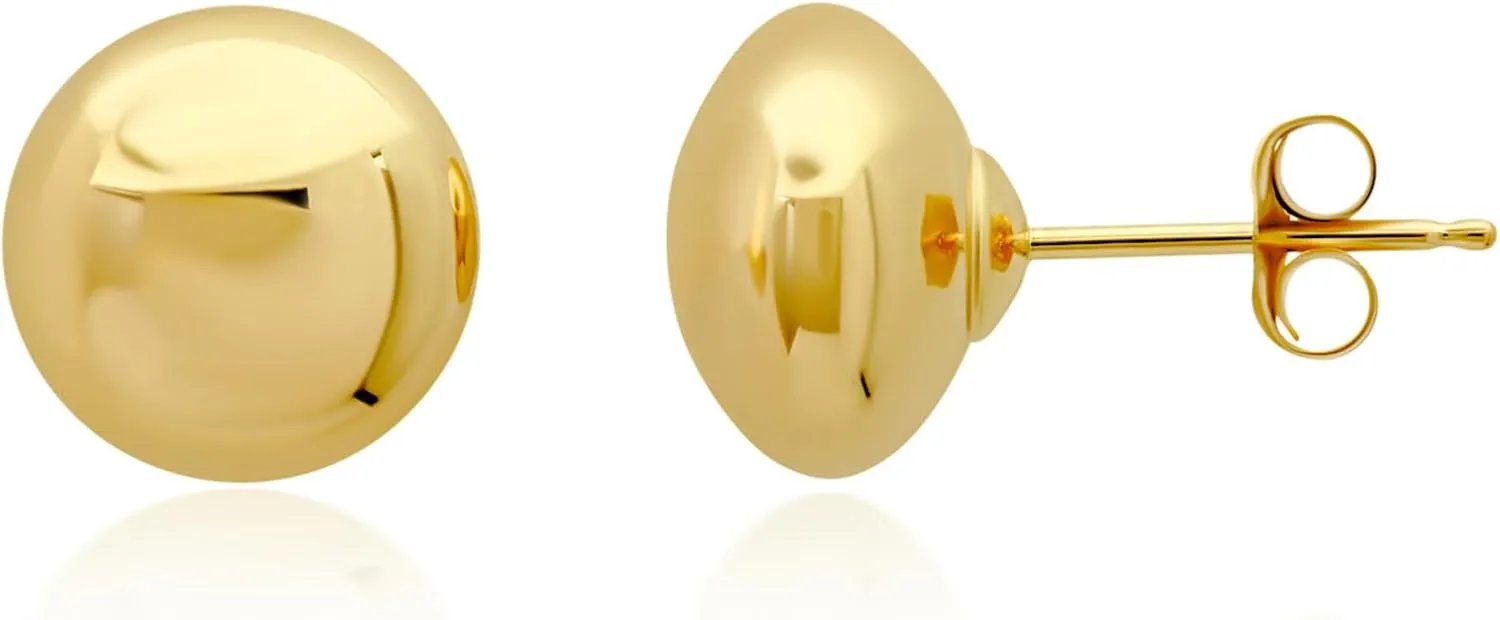 14K Gold Stud Earrings for Women | Yellow Solid Gold Flat & Full Ball Earrings with Gold Butterfly Backs | 4MM-8MM Hypoallergenic Real 14K Button Ball Studs for Women & Men by MAX   STONE