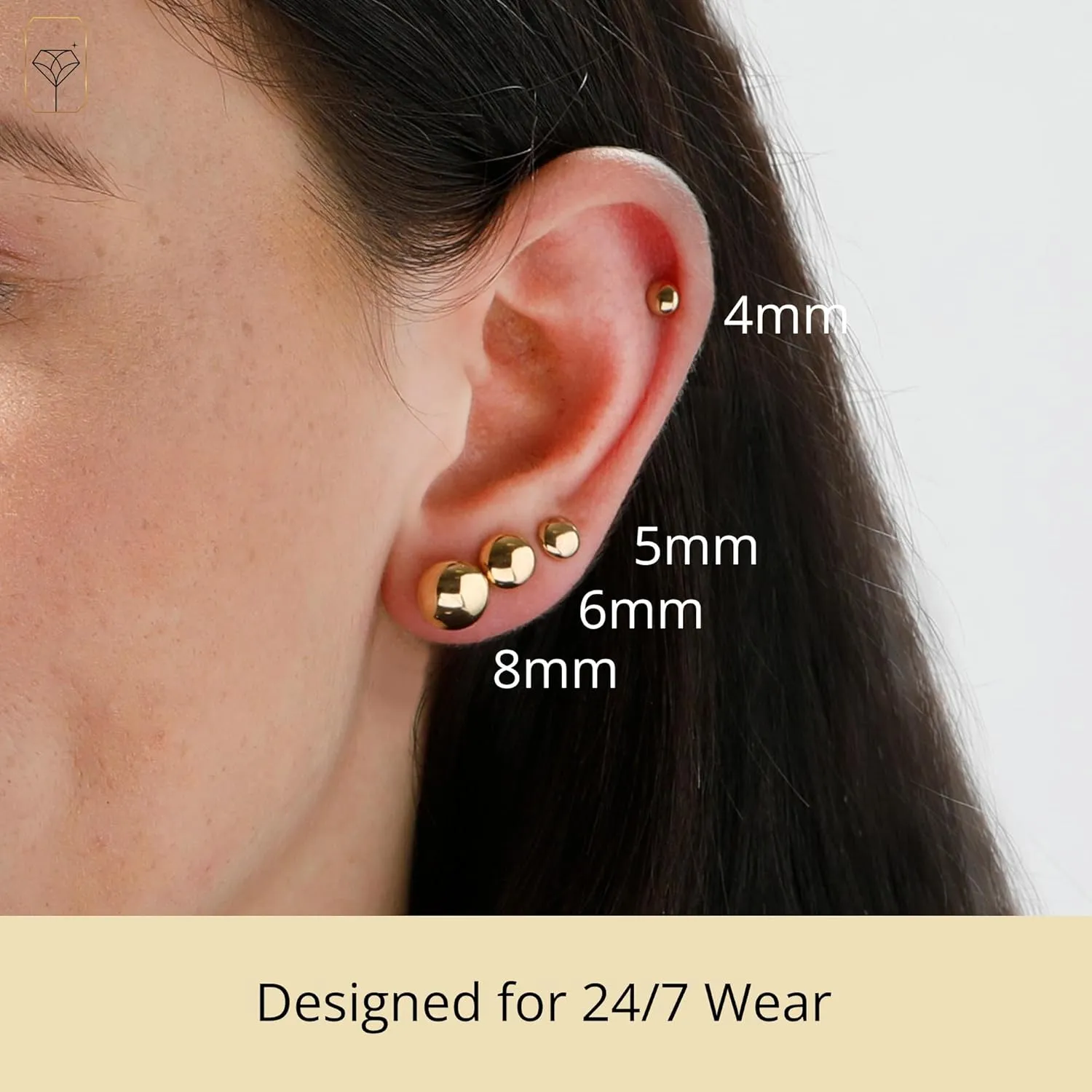14K Gold Stud Earrings for Women | Yellow Solid Gold Flat & Full Ball Earrings with Gold Butterfly Backs | 4MM-8MM Hypoallergenic Real 14K Button Ball Studs for Women & Men by MAX   STONE