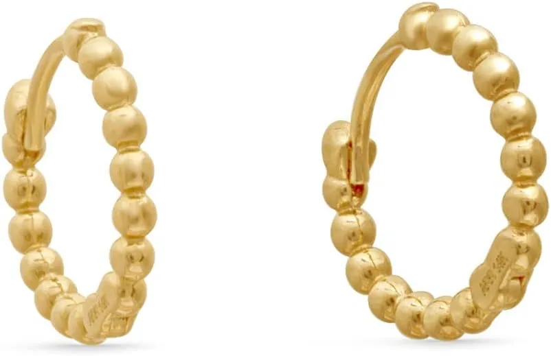 14k Solid Gold Beaded Huggie Hoop Earring Bead Ball Earring Sleeper Upper Ear Cartilage Piercing Boho Hypoallergenic Jewelry Gift For Women Men 6mm 8mm 10mm, Sold Separately
