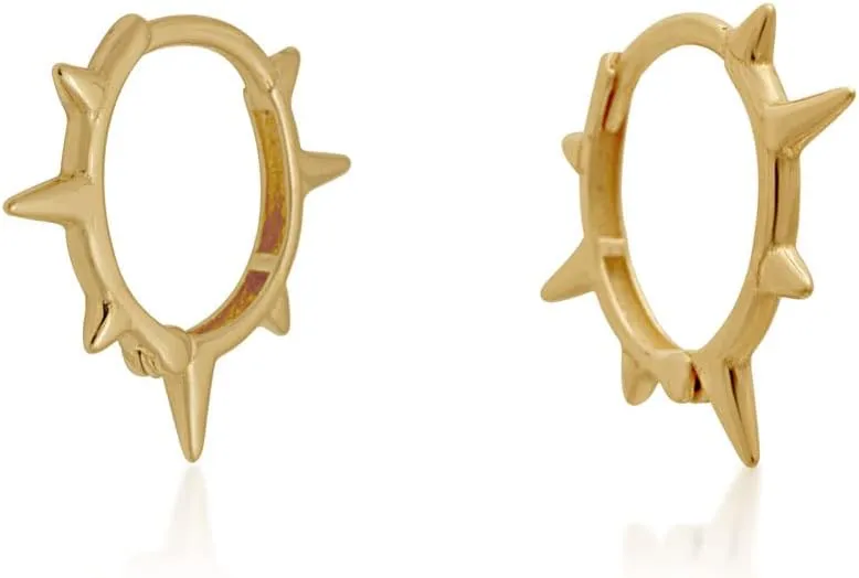 14k Solid Gold Spike Huggie Hoop Earring for Women Men Cartilage Earring Helix Stud Hypoallergenic Minimalist Piercing Punk Jewelry Lightweight SINGLE HOOP