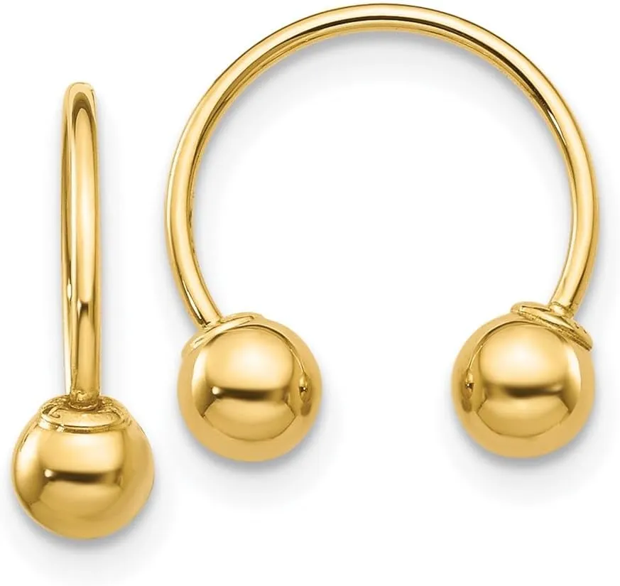 14k Yellow Gold Open Hoop Beaded Earrings - 13mm x 2mm