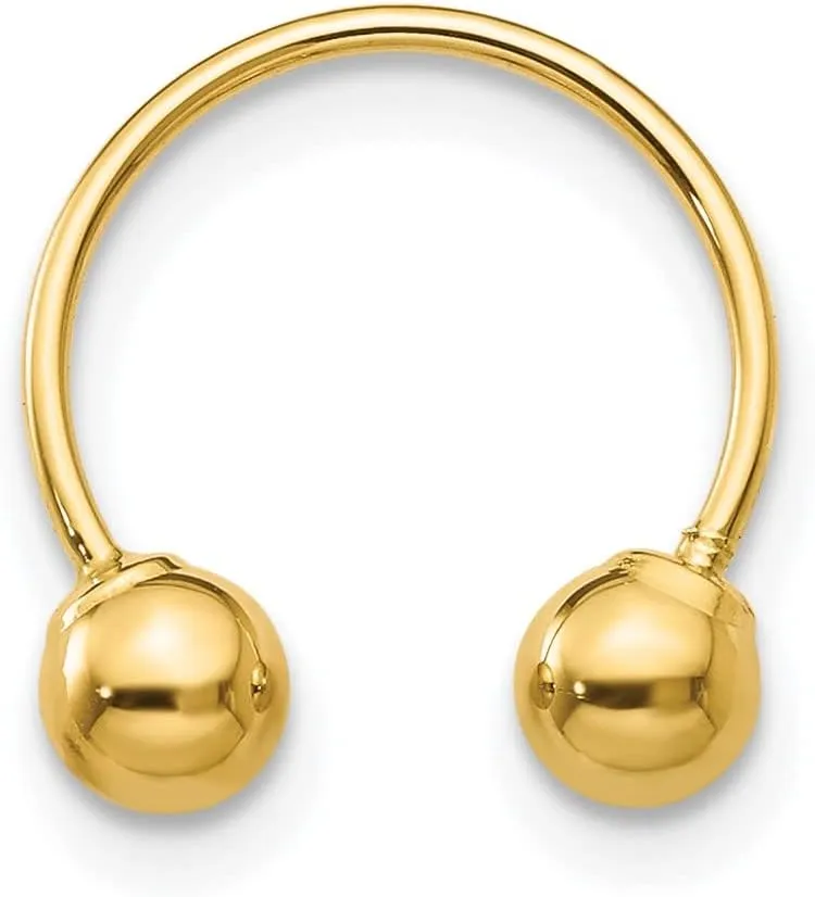 14k Yellow Gold Single Beaded Half Hoop Screw back Earring - 12mm x 4mm