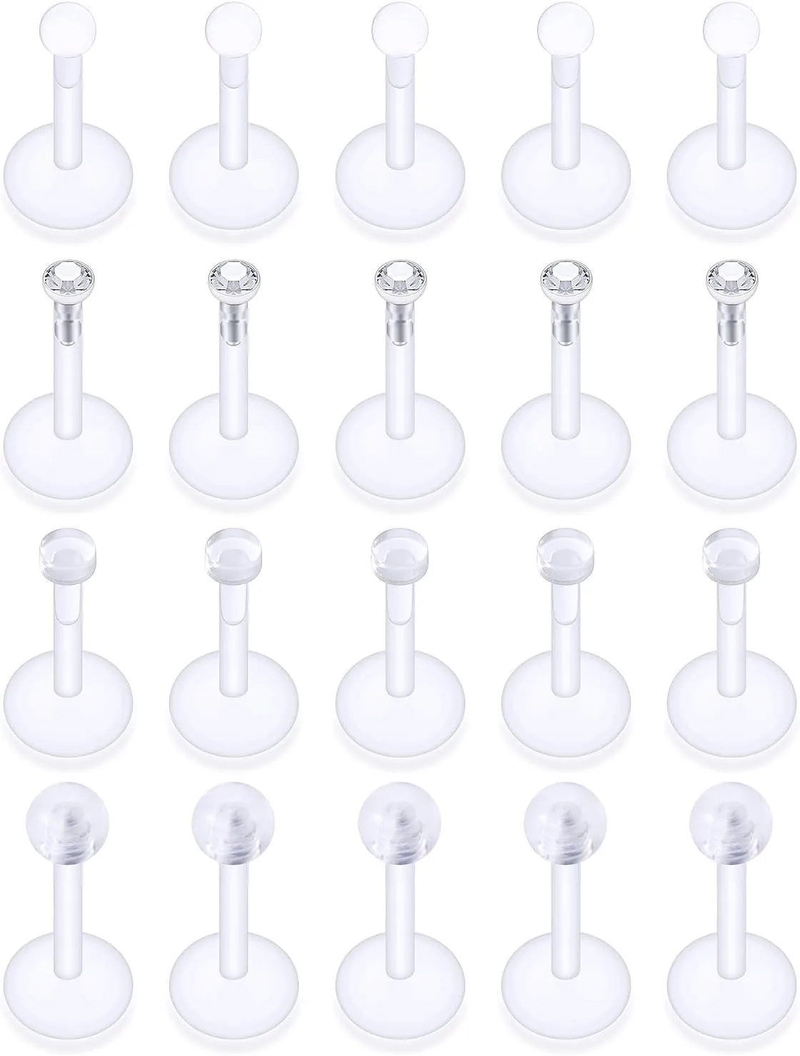 16G Clear Earrings for Sports Plastic Monroe Lip Nose Rings Studs Forward Helix Conch Tragus Cartilage Earrings Studs Medusa Labret Piercing Jewelry Retainer for Surgery Women 6MM 8MM 10MM