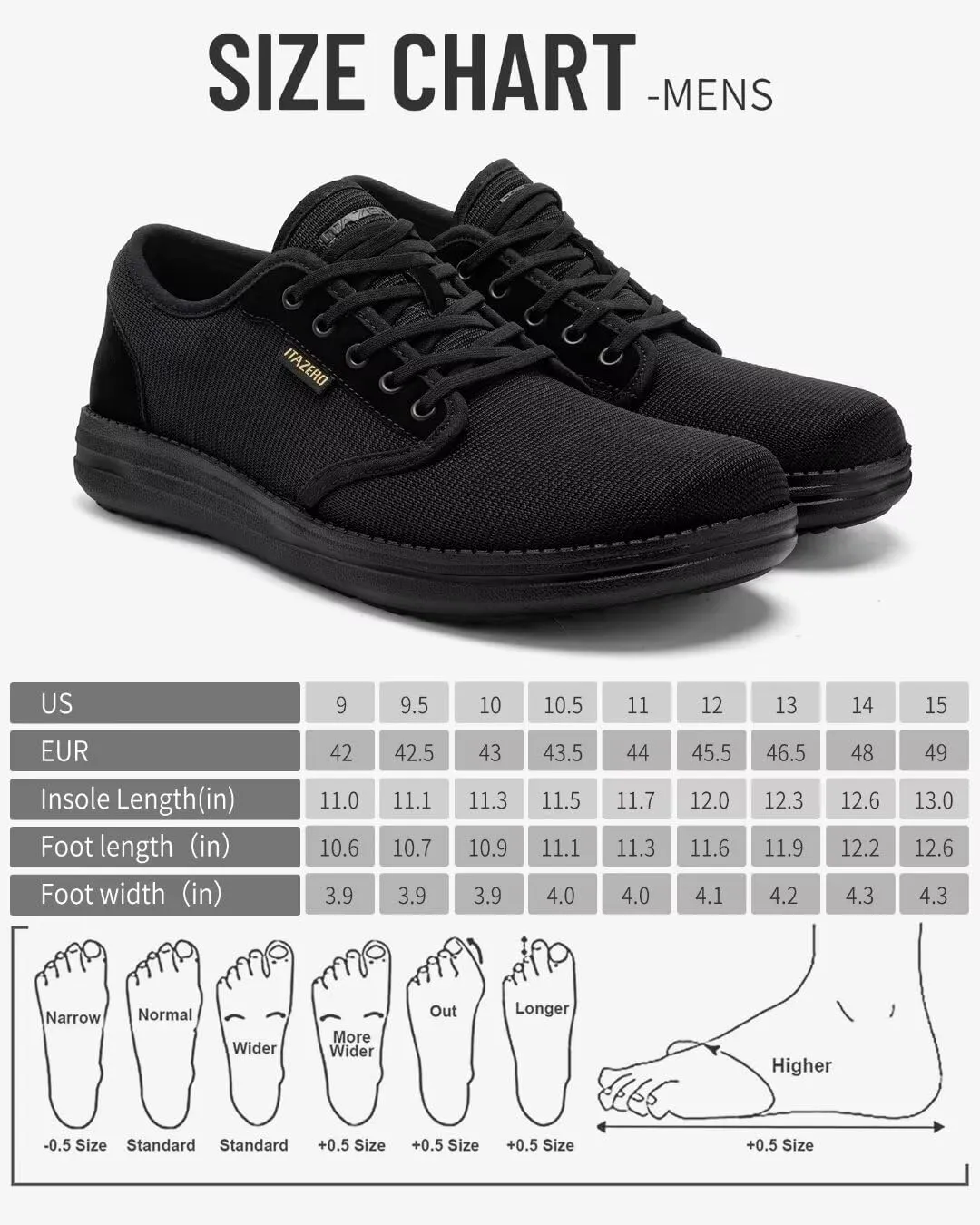 1TAZERO Wide-Shoes for Men - Toe-Box Walking Shoes with Arch Support