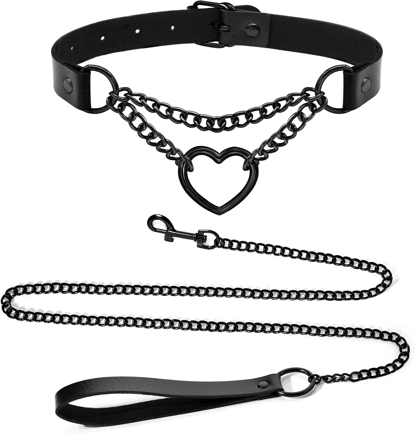 2PCS Black Choker Necklace for Women Leather Chokers Collar and Leash Set Goth Sexy Chokers for Women Heart Chain Choker Necklaces Jewelry Gift for Halloween Gothic Outfits Cosplay