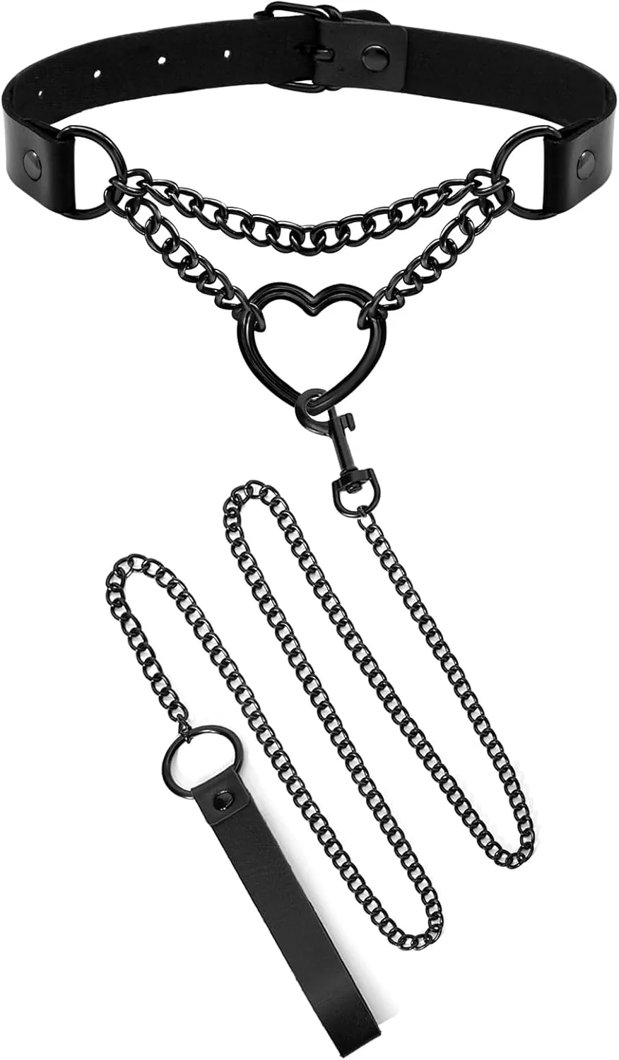 2PCS Black Choker Necklace for Women Leather Chokers Collar and Leash Set Goth Sexy Chokers for Women Heart Chain Choker Necklaces Jewelry Gift for Halloween Gothic Outfits Cosplay