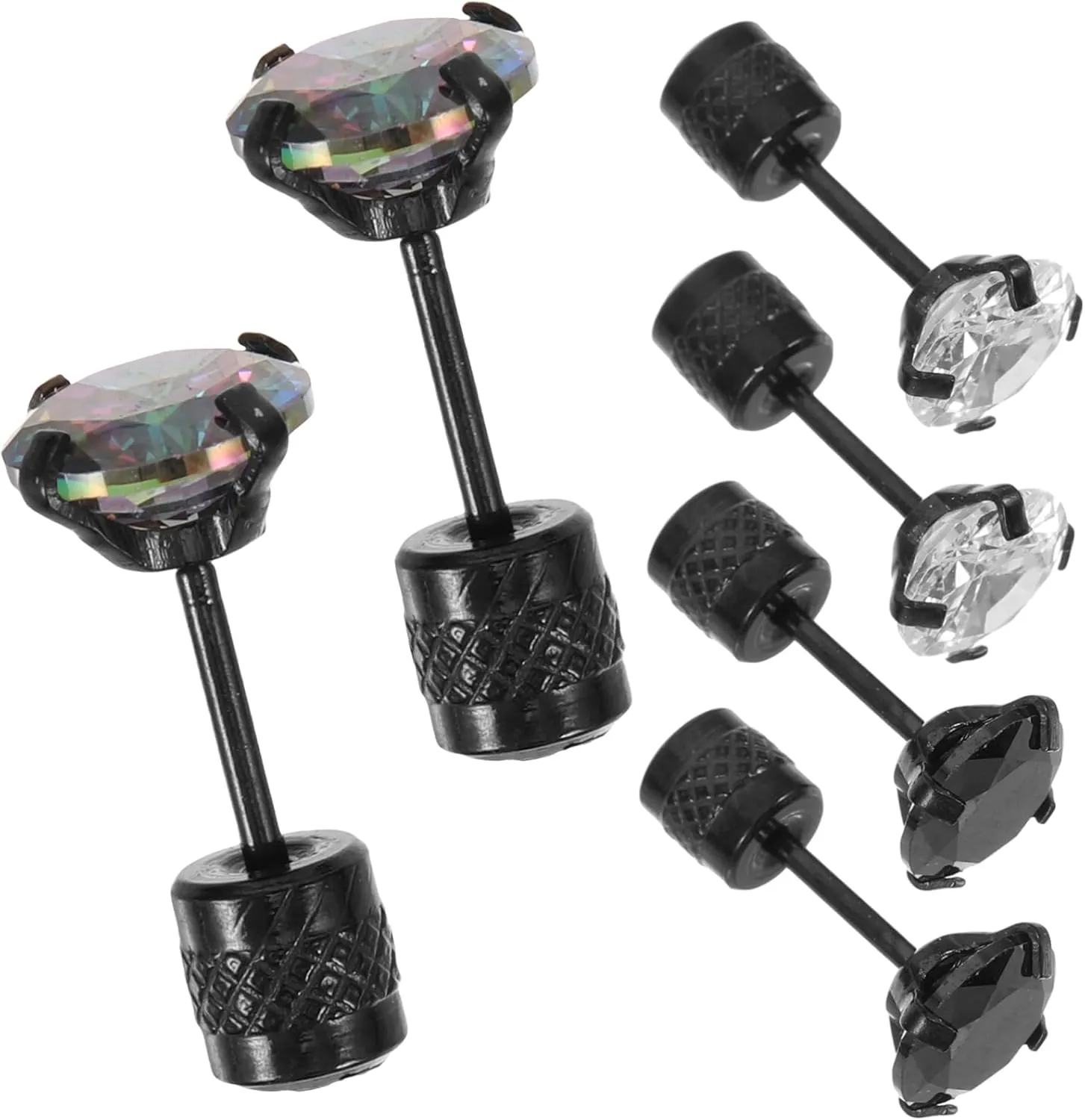 3 Pairs Minimalist Titanium Steel Earrings Cubic Zirconia Studs for Men and Women Lightweight Durable Fade Resistant Versatile Rainbow