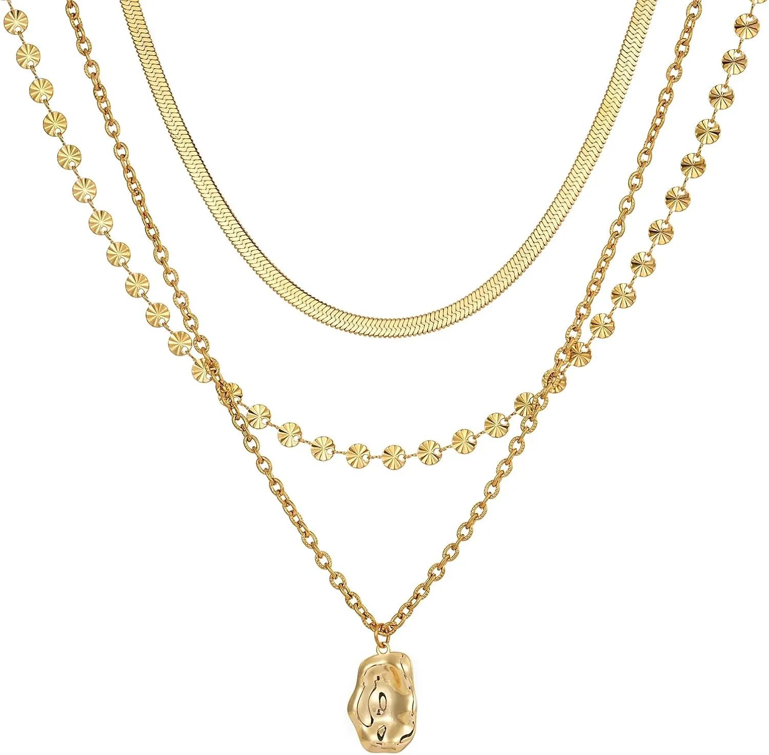 3PC Gold Necklace for Women,Dainty 18k Gold Plated Chain Choker Necklaces,Simple Gold Layered Necklaces,Summer Chian Necklace Jewelry Gift for Women