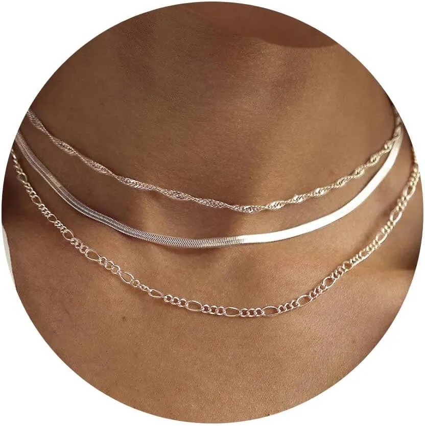 3PCS 18K Gold Plated Layered Necklaces for Women, Bead Coin Bar Pendant Necklace Set- Chain, Choker & Layered Snake Necklaces -Dainty Gold/Silver Choker Necklace for Women Trendy with a Gift Box