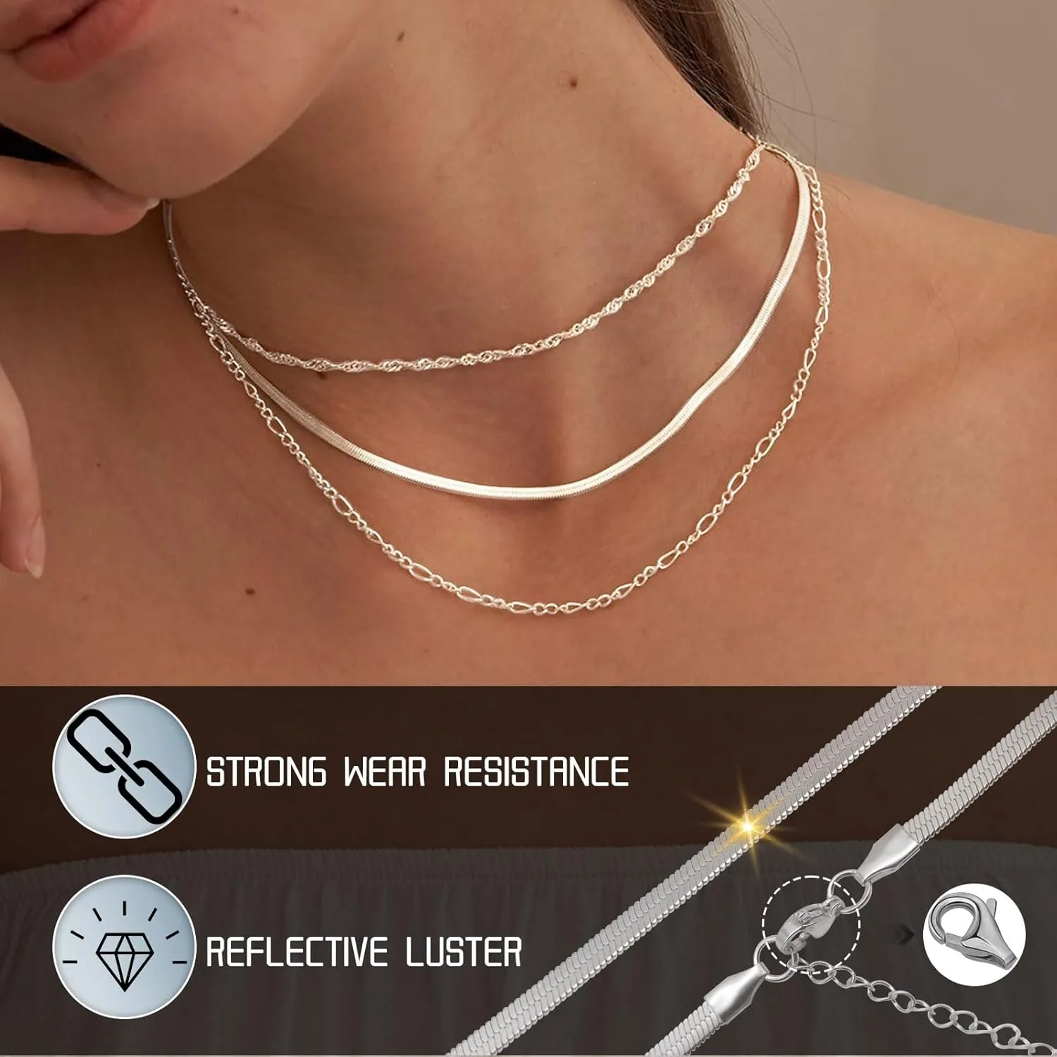 3PCS 18K Gold Plated Layered Necklaces for Women, Bead Coin Bar Pendant Necklace Set- Chain, Choker & Layered Snake Necklaces -Dainty Gold/Silver Choker Necklace for Women Trendy with a Gift Box