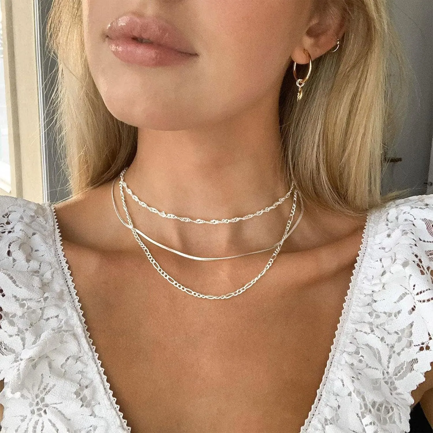 3PCS 18K Gold Plated Layered Necklaces for Women, Bead Coin Bar Pendant Necklace Set- Chain, Choker & Layered Snake Necklaces -Dainty Gold/Silver Choker Necklace for Women Trendy with a Gift Box