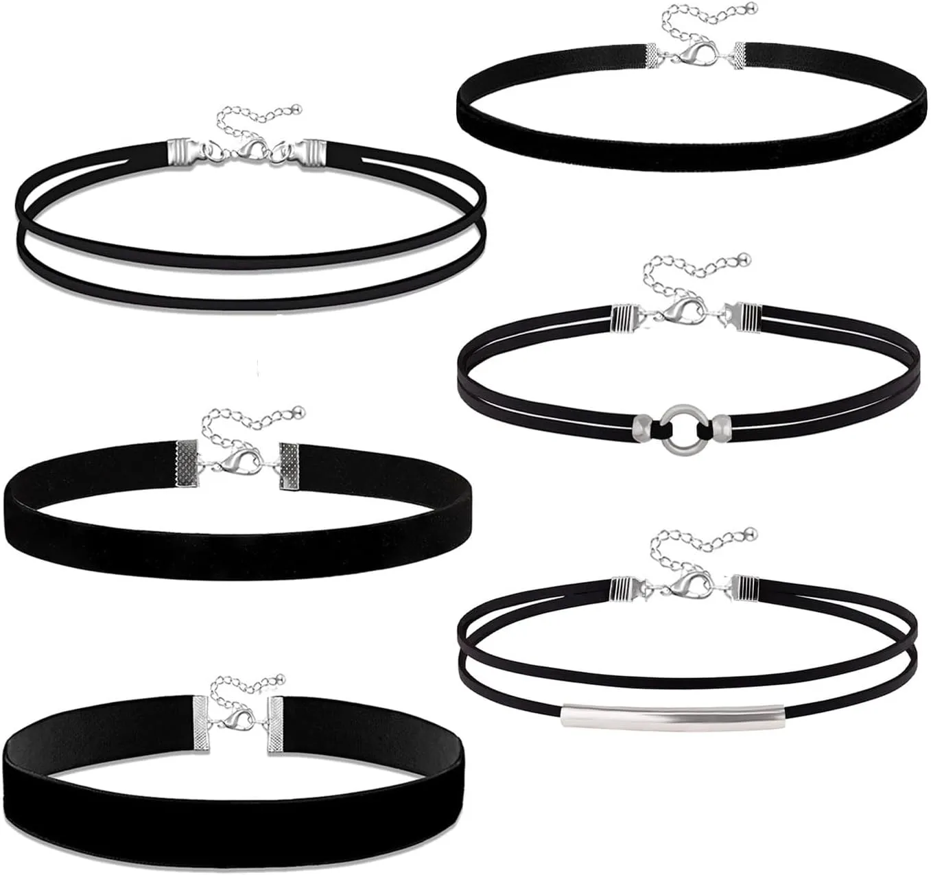 4PCS Black Choker for Women Black Lace Velvet Chocker Set Layered Classic Choker Necklace Velvet Collar Adjustable Gothic Chokers