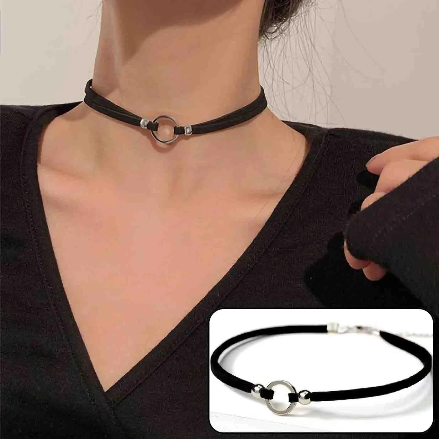 4PCS Black Choker for Women Black Lace Velvet Chocker Set Layered Classic Choker Necklace Velvet Collar Adjustable Gothic Chokers