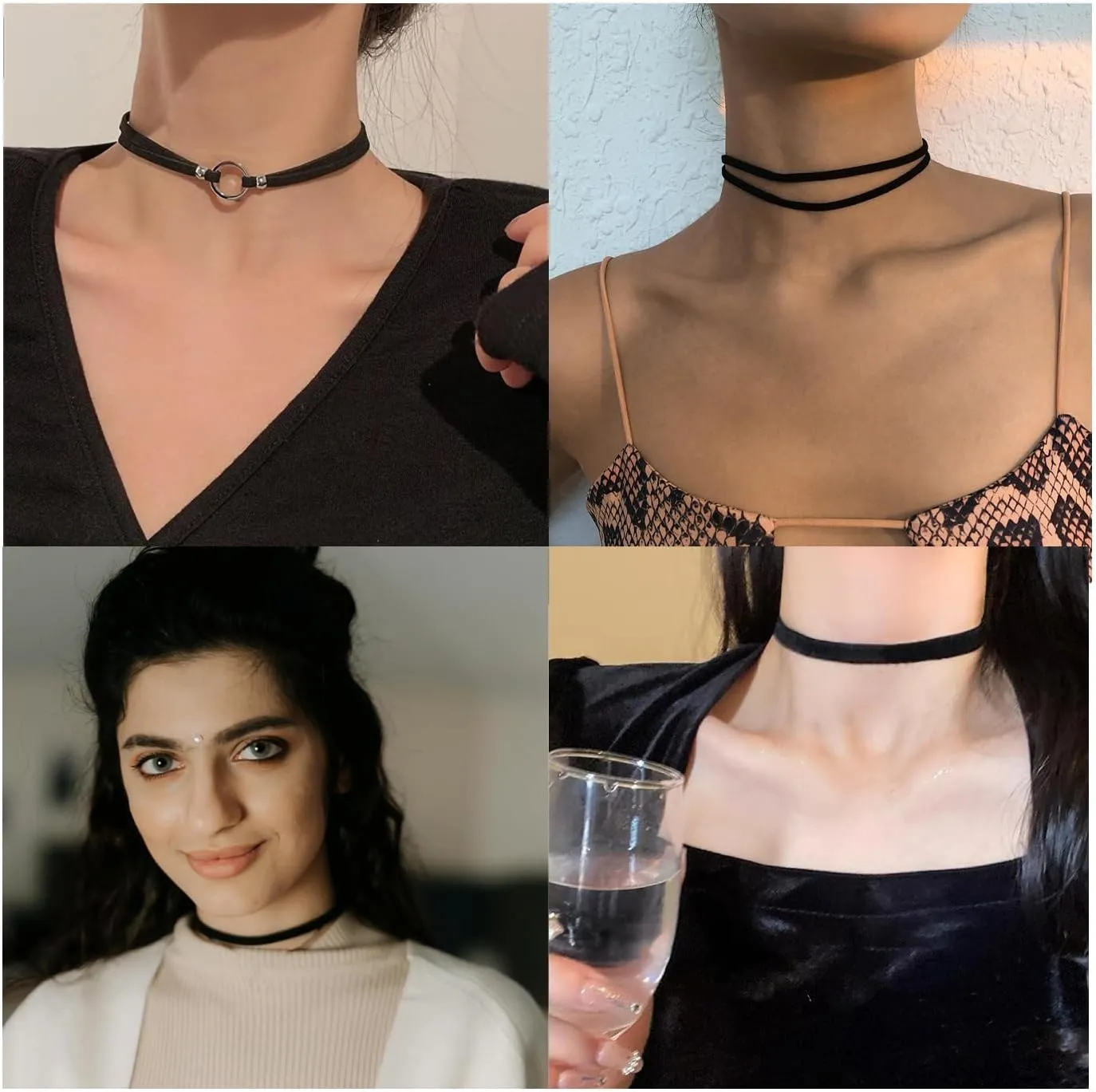 4PCS Black Choker for Women Black Lace Velvet Chocker Set Layered Classic Choker Necklace Velvet Collar Adjustable Gothic Chokers
