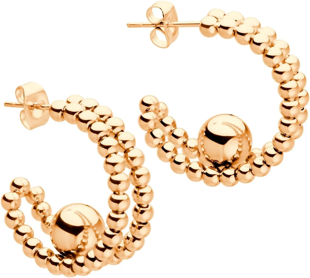 555Jewelry Stainless Steel Beaded Open Hoop Earrings Chunky Hoop C-Shape Earrings for Women
