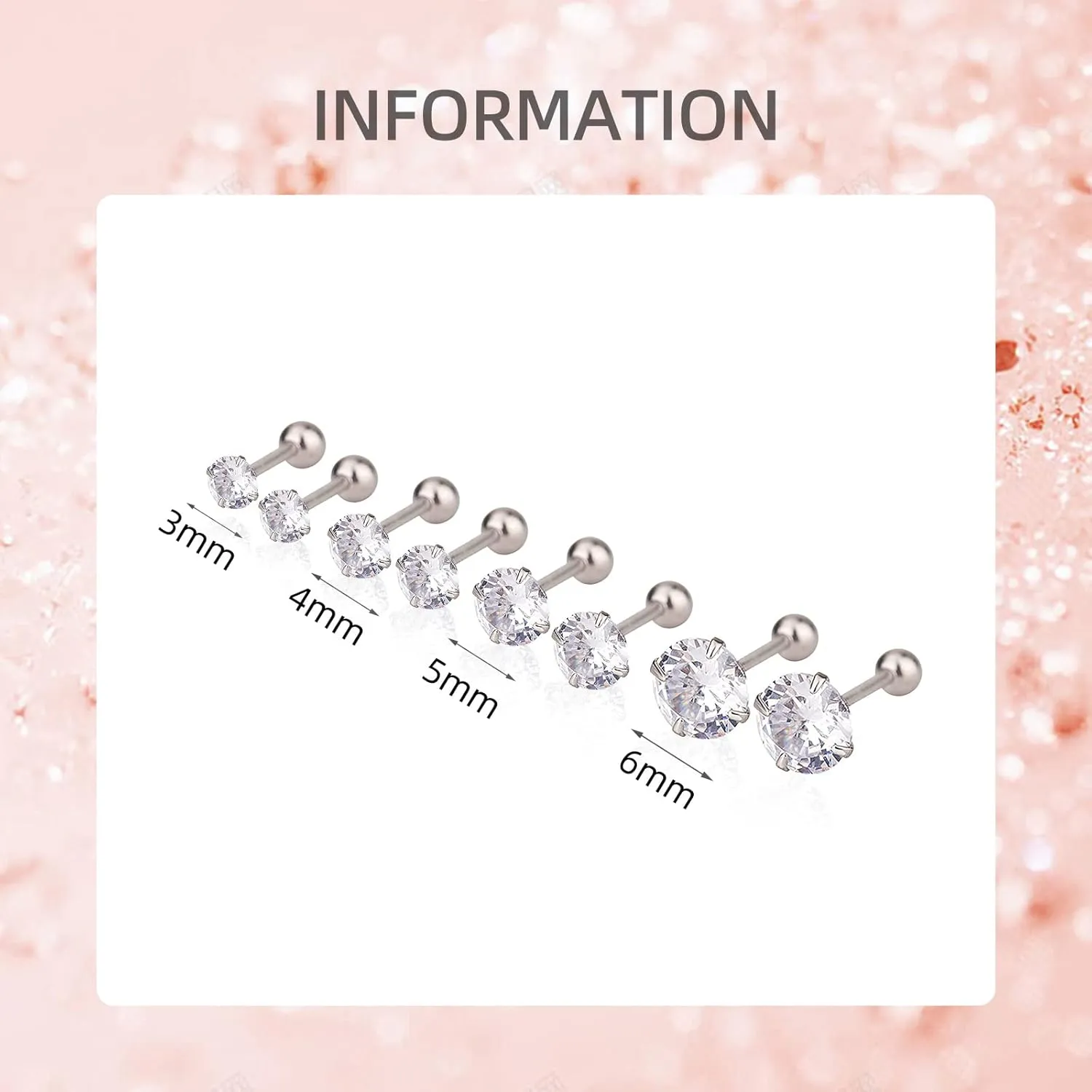 5mm Cubic Zirconia Stud 925 Sterling Silver Screw Backs Earrings for Women Men Cartilage Earrings CZ Stud Earrings Helix Earrings Cartilage Piercing for Sensitive Ears Jewelry Gift for Girls Teens