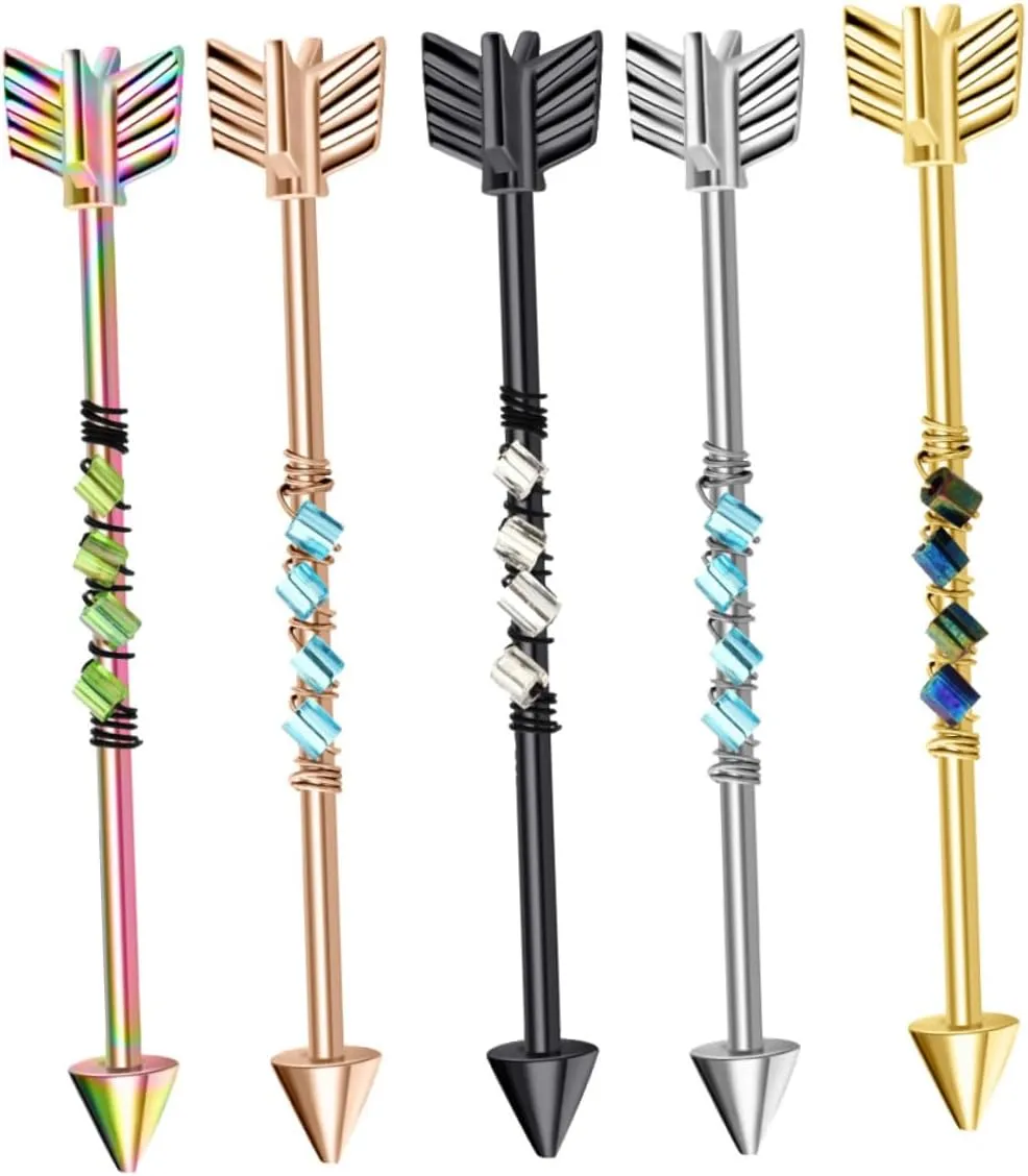 5Pcs Arrows Shaped Ear Bone Piercing Jewelry Stylish Mixed Color Earrings for Unique Ear Piercings Art Jewelry for Women and Men