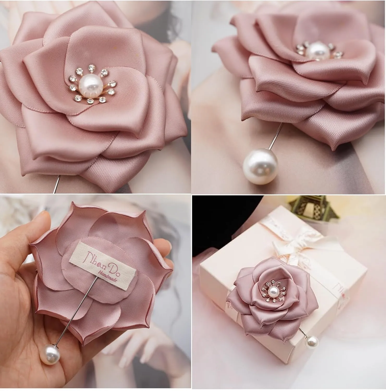 8.5cm COLOURFUL SILK Country Rose Flower Brooch Pin By NhanDo Handmade  Floral Brooch Pin, Handmade Gift Ideas, Gift for her, Gift For Mom, Bridesmaid gift, valentines day gifts (Dusty Pink)