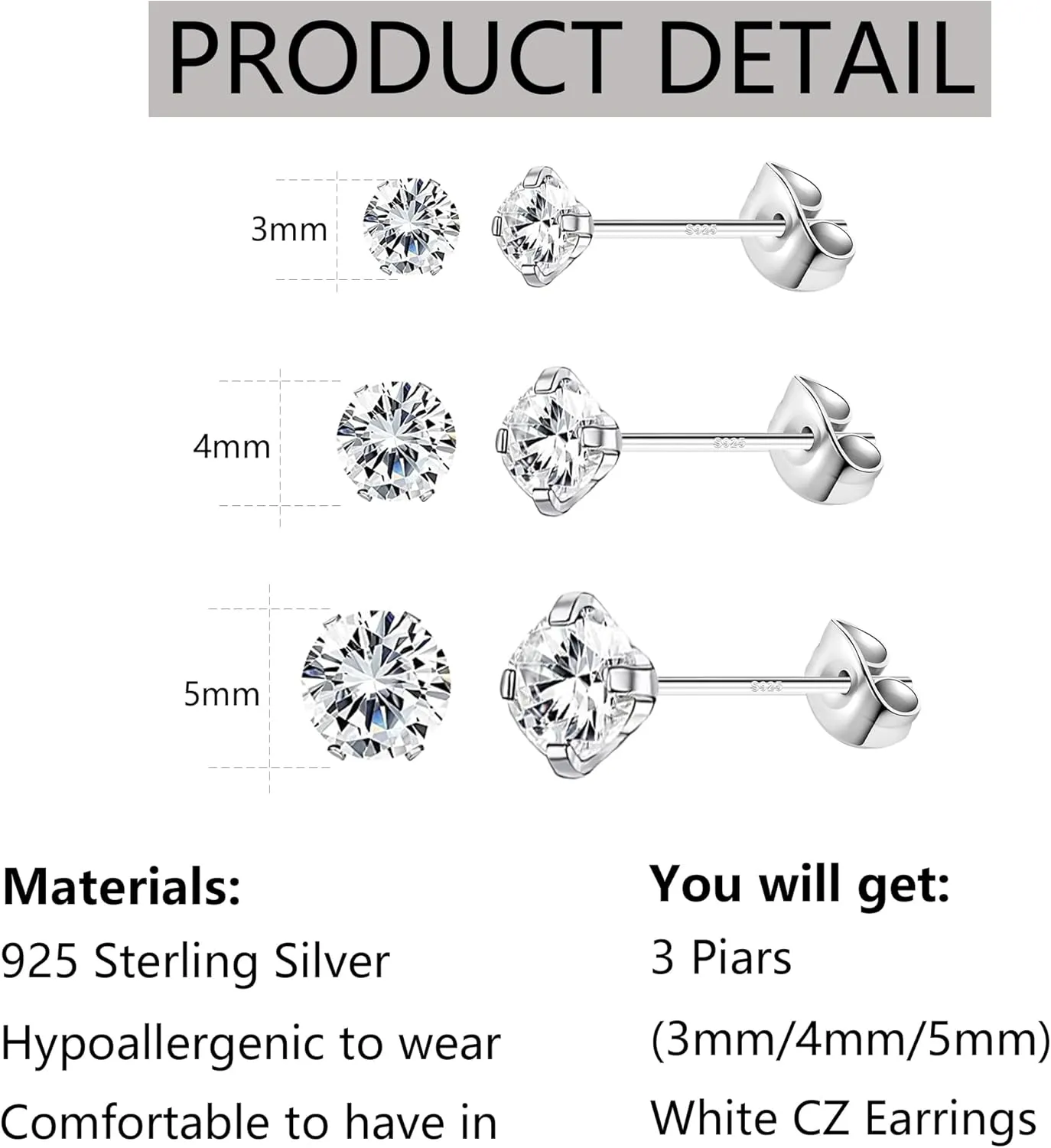 925 Sterling Silver Stud Earrings for Women CZ Studs Earrings Cubic Zirconia Earrings Studs Hypoallergenic Earrings for Women