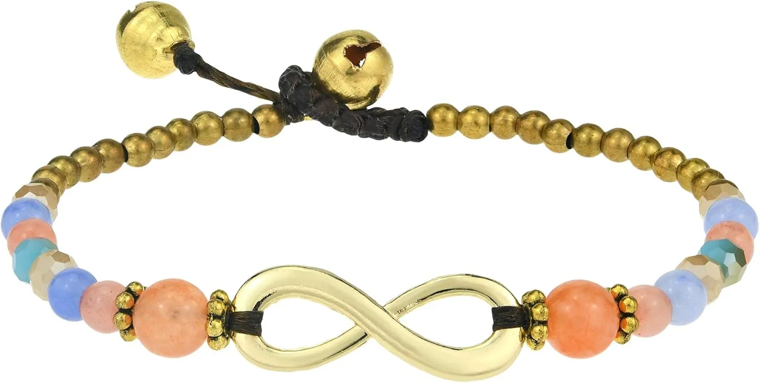 AeraVida Beautiful Infinity Symbol with Simulated Pastel Quartz & Fashion Brass Beads Handmade Link Bracelet | Bracelet for Women | Handmade Brass Bracelets