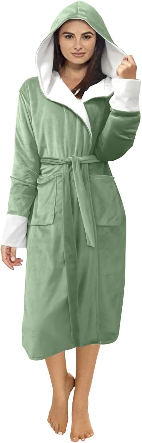 AMDBEL Plus Size Robes for Women, Womens Long Robe Warm Fleece Plush Bathrobe Ladies Sleepwear Pajamas Housecoat Nightgown