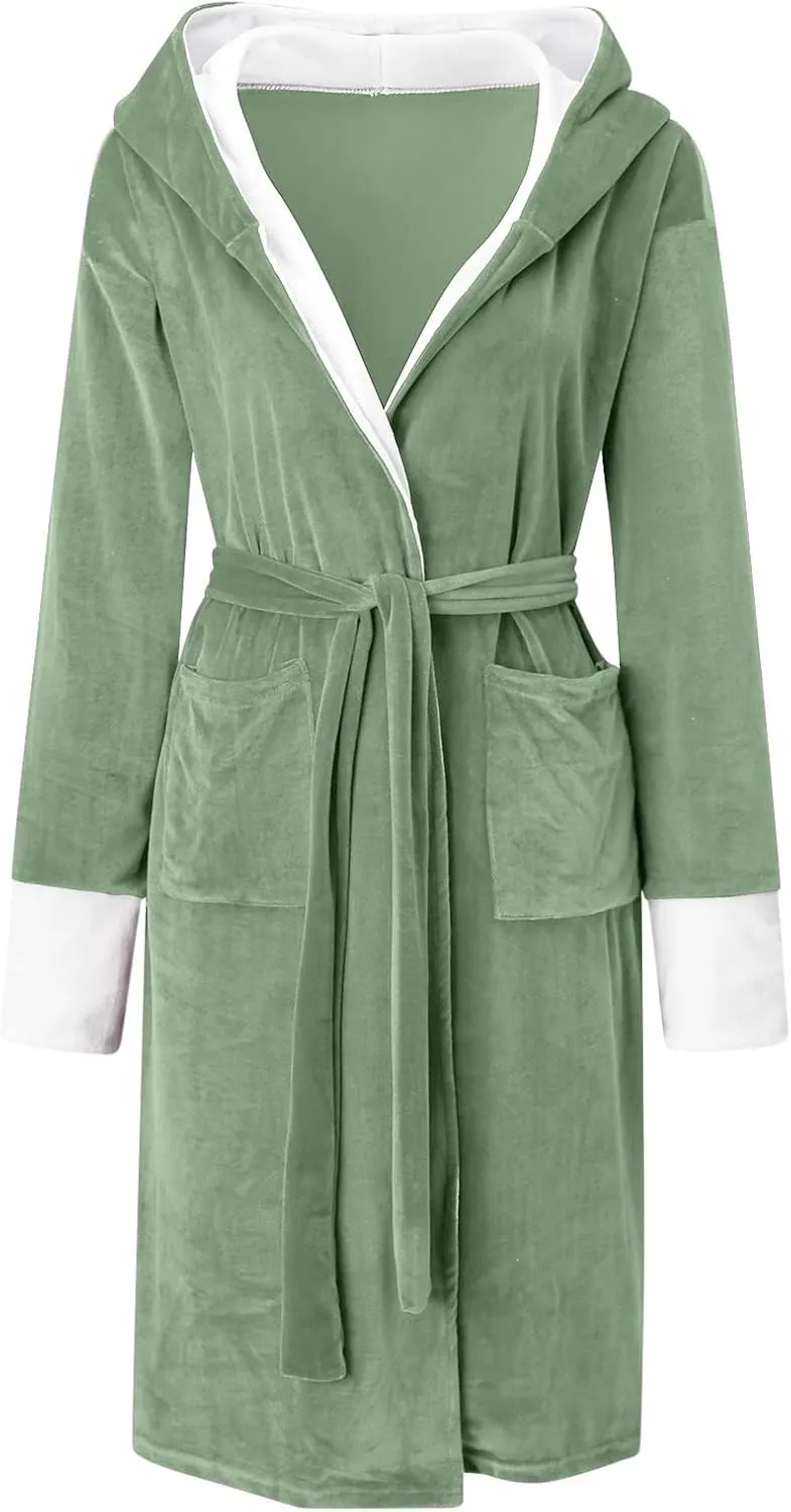 AMDBEL Plus Size Robes for Women, Womens Long Robe Warm Fleece Plush Bathrobe Ladies Sleepwear Pajamas Housecoat Nightgown