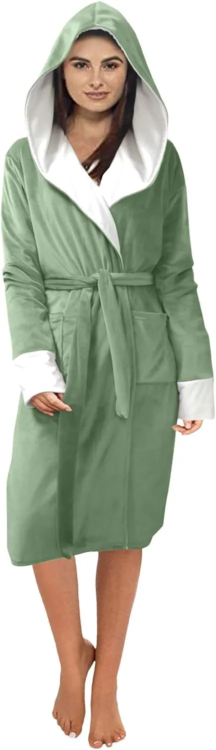 AMDBEL Plus Size Robes for Women, Womens Long Robe Warm Fleece Plush Bathrobe Ladies Sleepwear Pajamas Housecoat Nightgown