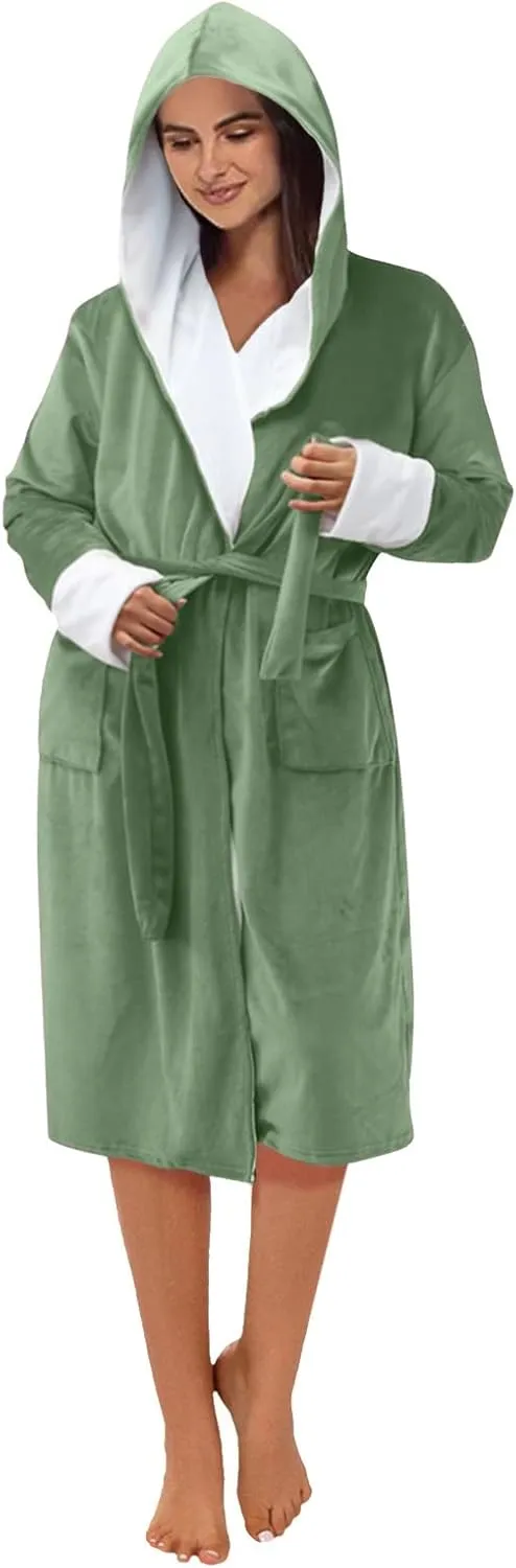 AMDBEL Plus Size Robes for Women, Womens Long Robe Warm Fleece Plush Bathrobe Ladies Sleepwear Pajamas Housecoat Nightgown