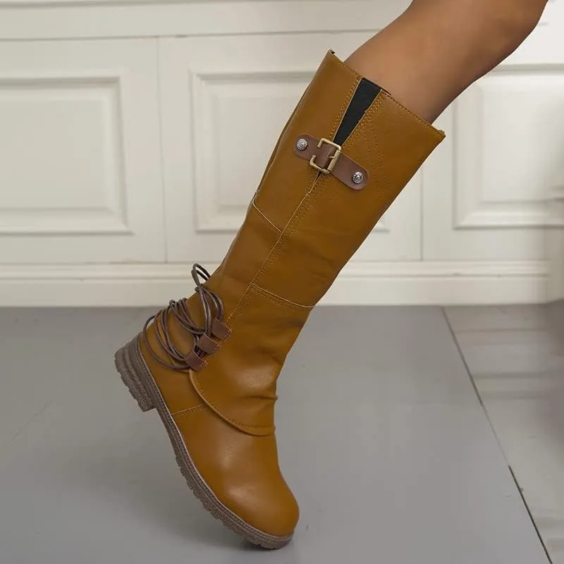 AMDBEL Winter Boots For Women 2023, Women Wide Calf Riding Boots Buckled Straps Knee High Booties Cosplays Pirate Boots
