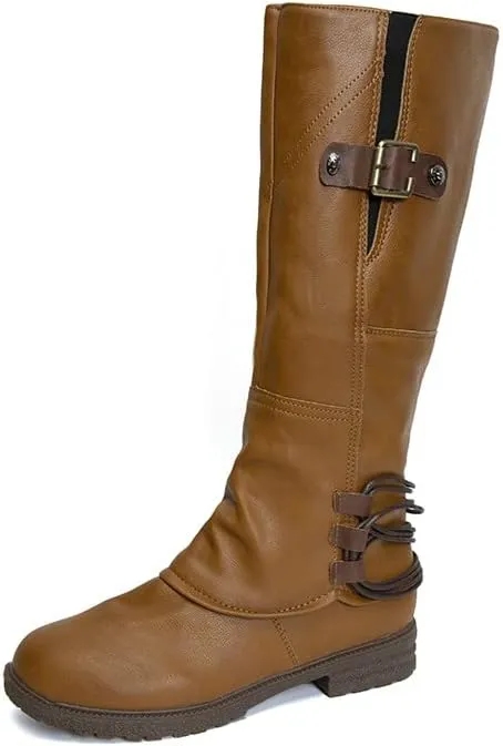 AMDBEL Winter Boots For Women 2023, Women Wide Calf Riding Boots Buckled Straps Knee High Booties Cosplays Pirate Boots