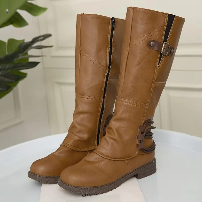 AMDBEL Winter Boots For Women 2023, Women Wide Calf Riding Boots Buckled Straps Knee High Booties Cosplays Pirate Boots