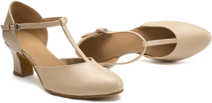 AOQUNFS Women Ballroom Dance Shoes Closed Toe Leather Walts Salsa Latin Dancing Shoes,D29