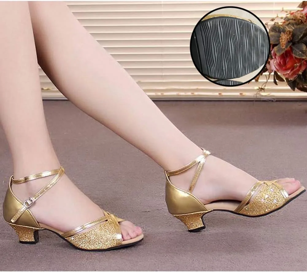 AOQUNFS Women Ballroom Dance Shoes Latin Salsa Practice Performance Low Heel Dancing Shoes,DY01