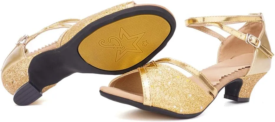 AOQUNFS Women Ballroom Dance Shoes Latin Salsa Practice Performance Low Heel Dancing Shoes,DY01
