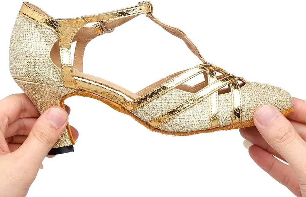 AOQUNFS Women Ballroom Dance Shoes Latin Salsa Practice Performance Low Heel Dancing Shoes,L322
