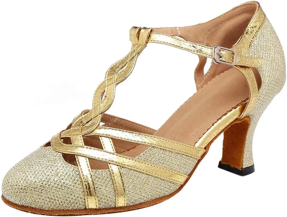 AOQUNFS Women Ballroom Dance Shoes Latin Salsa Practice Performance Low Heel Dancing Shoes,L322