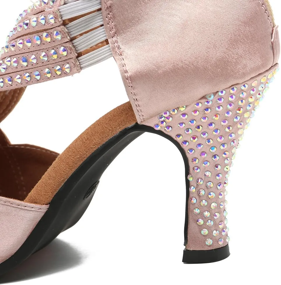 AOQUNFS Women's Latin Dance Shoes Rhinestones Ballroom Salsa Practice Performance Dancing Shoes,Model 086