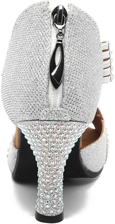 AOQUNFS Women's Latin Dance Shoes Rhinestones Ballroom Salsa Practice Performance Dancing Shoes,Model 086