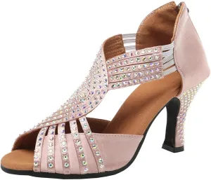 AOQUNFS Women's Latin Dance Shoes Rhinestones Ballroom Salsa Practice Performance Dancing Shoes,Model 086