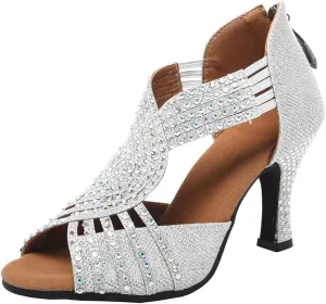AOQUNFS Women's Latin Dance Shoes Rhinestones Ballroom Salsa Practice Performance Dancing Shoes,Model 086