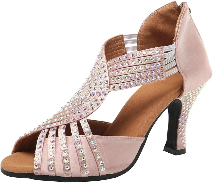 AOQUNFS Women's Latin Dance Shoes Rhinestones Ballroom Salsa Practice Performance Dancing Shoes,Model 086